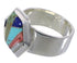 Multicolor Inlay Silver Well-Built Ring Size 8-1/4 EX40616
